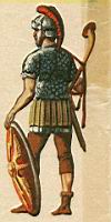 Rome, Soldat, Musicien de la cavalerie vetu de cuirasse d'ecailles, avec le pantalon emprunte aux gaulois.jpg